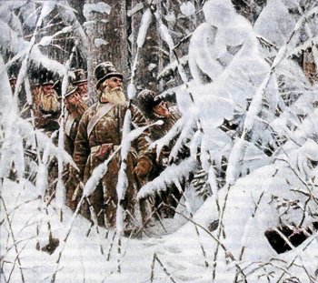  русские ополченцы, зима 1812 года. С картины В. Верещагина.