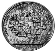 Оттиск в серебре золотой медали за взятие трёх шведских судов<br />
24 мая 1719 г. около острова Эзель. ГИМ