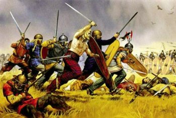 Кельтские воины в атаке (реконструкция).