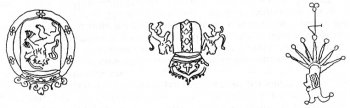 Наиболее распространенные типы филиграней на бумаге русских чертежей (голова шута, герб Амстердама, семь провинций)