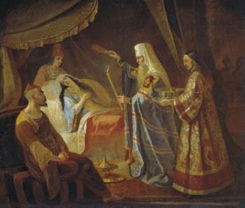 Митрополит Алексий исцеляет царицу Тайдулу. Капков Я. (1816-54)