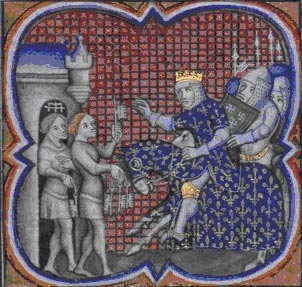 Средневековая миниатюра «Город сдаётся Карлу Великому».