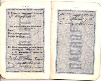 Паспортная книжка (образца 1895 года) Михаила Ивановича Тверитинова, выданная в 1913 г.