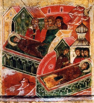 Положение усопших Петра и Февронии в отдельные гробы