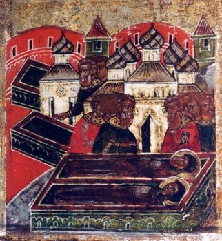 Обретение тел Петра и Февронии в едином гробе 