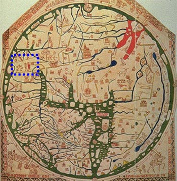Христианский аббат Ричард Хальдингамский не сомневался в существовании ни грифонов, ни аримаспов, а потому изобразил их на своей карте 1290(?) года.