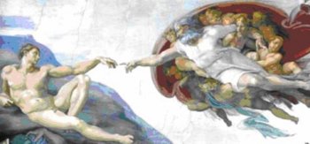 Микеланджело «Сотворение Адама» - обратим внимание на портретное сходство всех богов-творцов.