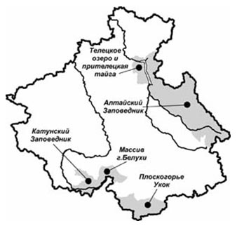 Плоскогорье Укок на туристической карте Алтая.