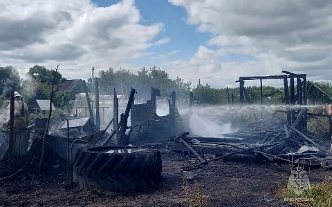 В Рыбновском районе огонь уничтожил дачный дом и хозпостройку