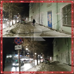 В центре Рязани заметили висящий над тротуаром провод 