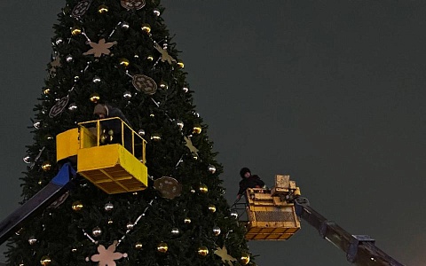 В Рязани на площади Победы завершают украшать ёлку