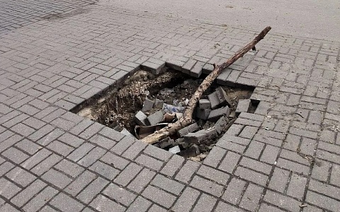 Рязанцы пожаловались на яму на тротуаре на Гагарина