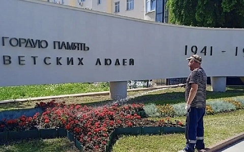 В Рязани поливают цветы на площадях и в скверах