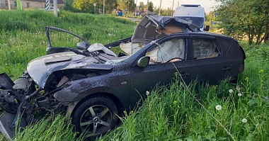 Госпитализированы водитель и пассажир врезавшегося у Рыбного в столб Hyundai