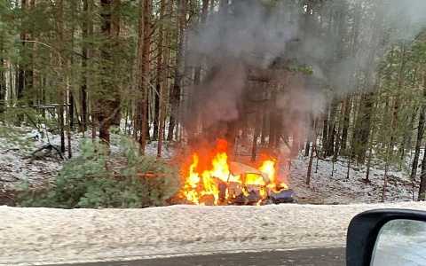 Водителя увезла скорая: в Рязанской области машина вылетела в кювет и загорелась