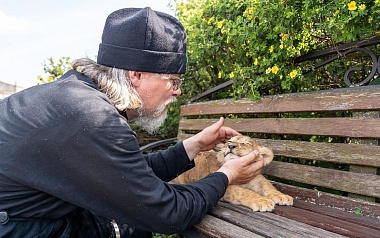Митрополит Марк познакомился с львенком из Ряжского зоопарка