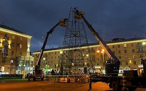 В Рязани на площади Победы начали монтировать новогоднюю ёлку