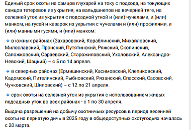 В Рязанской области назвали сроки весенней охоты в 2025 году